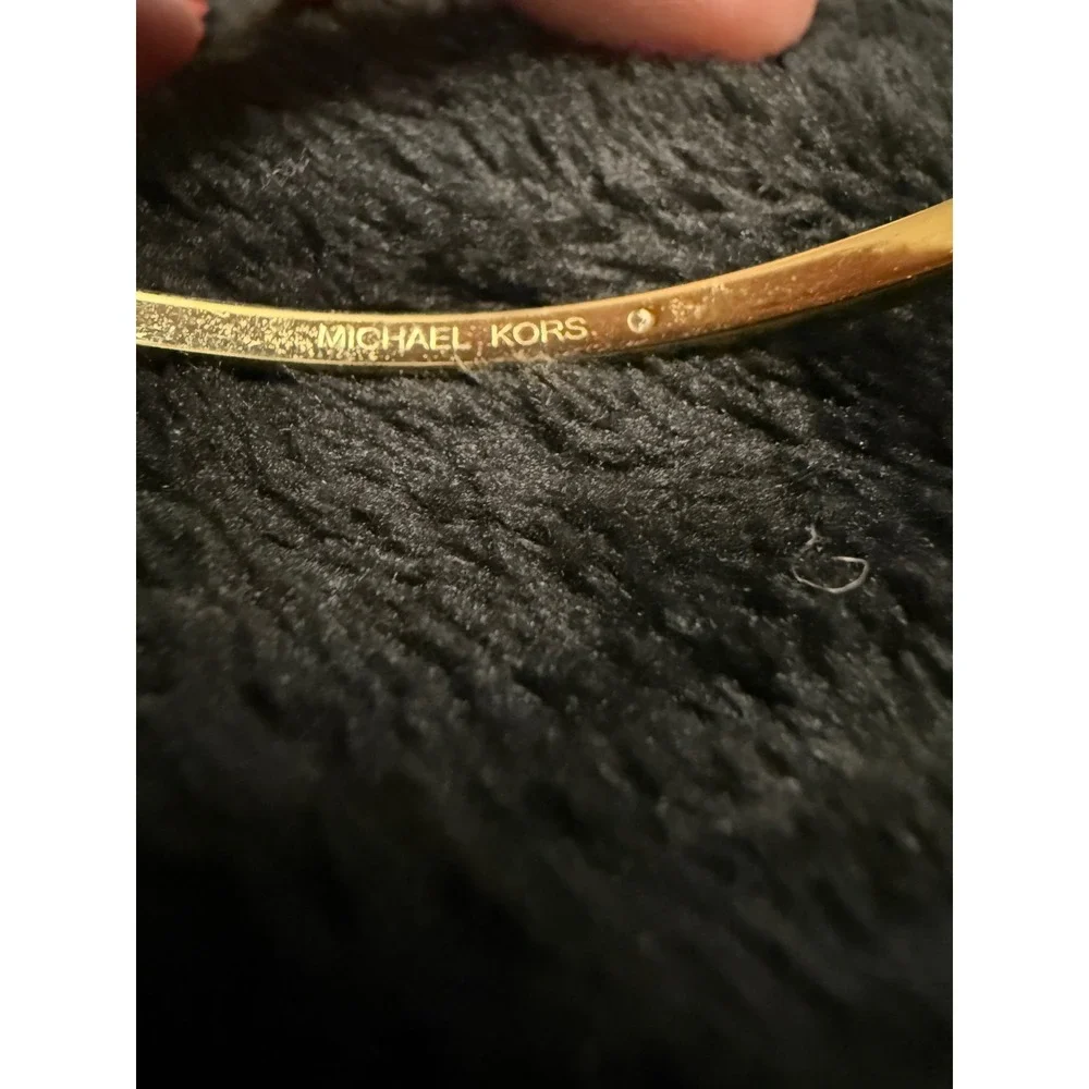 Michael Kors Gold Tone Pave MK Logo Hinge Bangle Bracelet